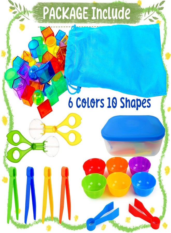 Bbiamsleep 76 Pcs Counting 3D Geometric Solids Colorful Plastic Geometric Shape Light Table Manipulative Counting Sorting Sensory Bin Filler Fine Motor Skills for Light Table Sorting Counting Training - Image 3